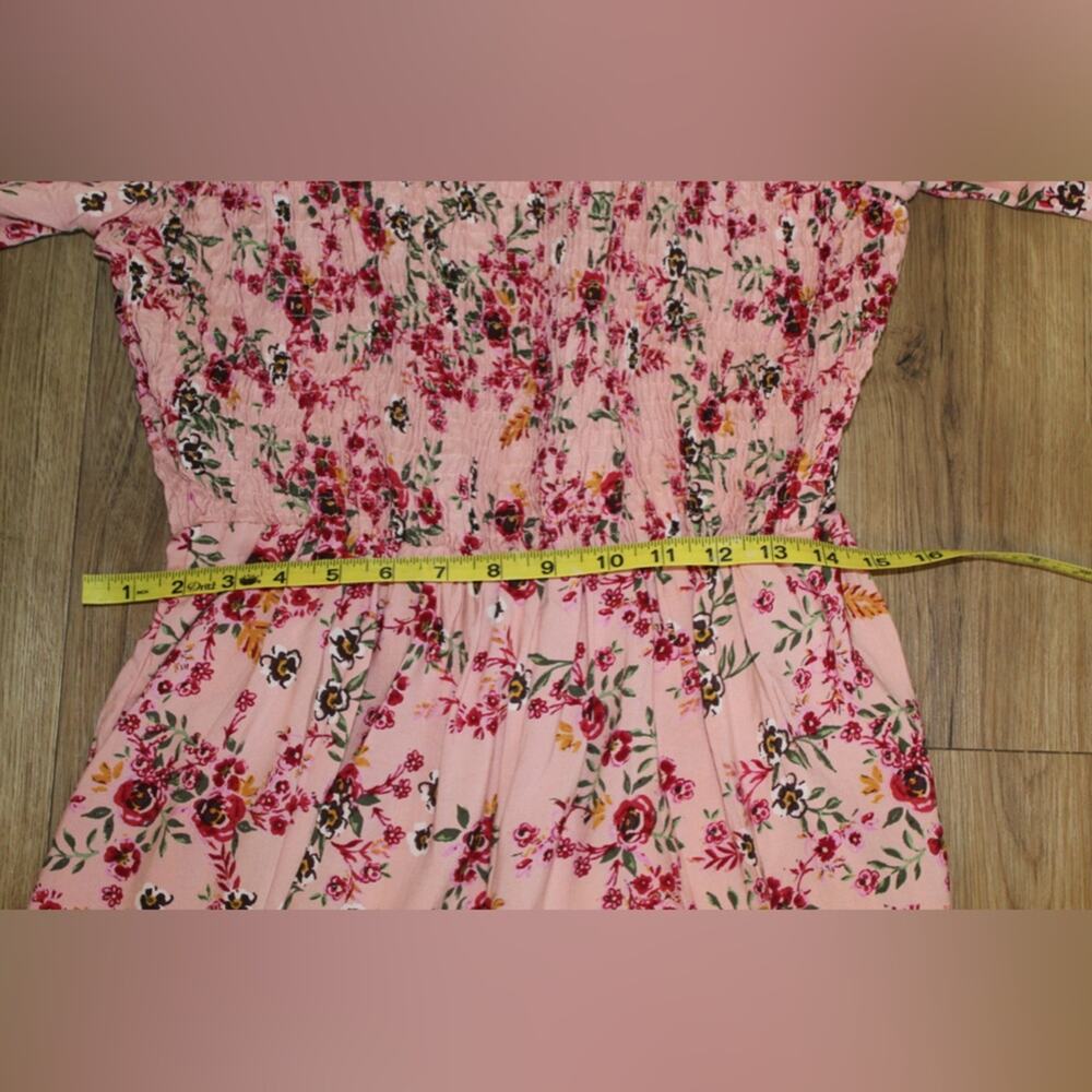 Angie Boho Floral Smocked Off Shoulder Mini Dress Pink Multicolor Women’s Large - Picture 6 of 7